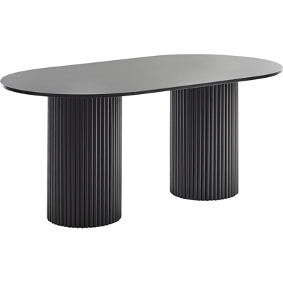 BELIANI Mesa De Comedor Rústica Ovalada 180 X 100 Cm Mdf Tablero Patas Madera Caucho Negra Sheridan BELIANI Mesa De Comedor Rústica Ovalada 180 X 100 Cm Mdf Tablero Patas Madera Caucho Negra Sheridan