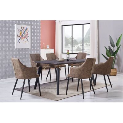 LIFE INTERIORS Juego De Comedor Cosmo Lux Zarah: Mesa De Comedor De Madera Negra Y Juego De 6 Sillas De Comedor De Cuero Marrón - Comedor Cocina LIFE INTERIORS Juego De Comedor Cosmo Lux Zarah: Mesa De Comedor De Madera Negra Y Juego De 6 Sillas De Comedor De Cuero Marrón - Comedor Cocina