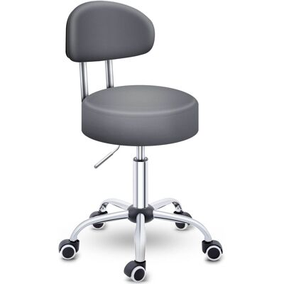 Tresko Taburete Con Ruedas Gris Con Respaldo, Taburete De Trabajo, Taburete Giratorio, Taburete De Cosmética, Taburete De Consulta. Tresko Taburete Con Ruedas Gris Con Respaldo, Taburete De Trabajo, Taburete Giratorio, Taburete De Cosmética, Taburete De Consulta.
