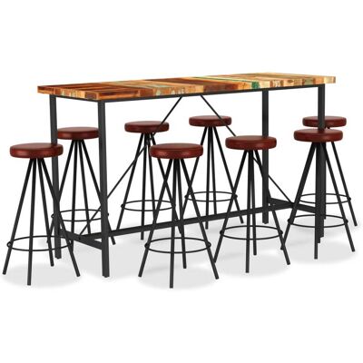 Set Muebles De Bar 9 Piezas Madera Reciclada Y Cuero Auténtico Vidaxl Set Muebles De Bar 9 Piezas Madera Reciclada Y Cuero Auténtico Vidaxl