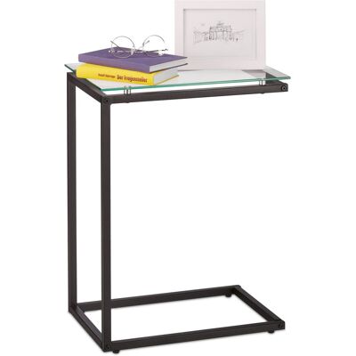 Relaxdays - Mesita Auxiliar, Mesita Noche Forma De C, Tablero Vidrio, Marco Metal, Diseño Industrial, 61x30x45 Cm, Negro Relaxdays - Mesita Auxiliar, Mesita Noche Forma De C, Tablero Vidrio, Marco Metal, Diseño Industrial, 61x30x45 Cm, Negro