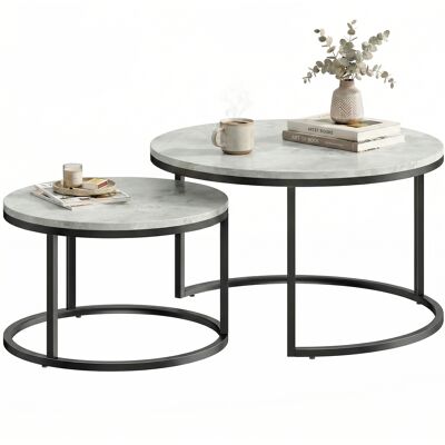 JHY DESIGN Conjunto De 2 Mesas De Centro Modernas Apilables, Mesas Auxiliares Redondas Con Efecto Mármol Y Estructura De Metal Gris. JHY DESIGN Conjunto De 2 Mesas De Centro Modernas Apilables, Mesas Auxiliares Redondas Con Efecto Mármol Y Estructura De Metal Gris.