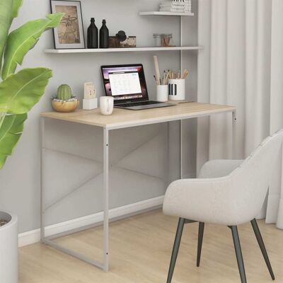 Escritorio de computadora vidaXL Blanco y Roble - 110x60x70cm Muebles de oficina Escritorio de computadora vidaXL Blanco y Roble - 110x60x70cm Muebles de oficina