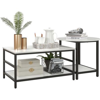 JHY DESIGN Juego De Mesa De Centro, 2 Mesas Auxiliares, Aspecto Mármol, Patas Ajustables, Acero, Negro/blanco JHY DESIGN Juego De Mesa De Centro, 2 Mesas Auxiliares, Aspecto Mármol, Patas Ajustables, Acero, Negro/blanco