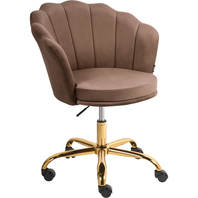 BELIANI Silla De Oficina De Terciopelo Base Giratoria Dorada Marrón Monticello BELIANI Silla De Oficina De Terciopelo Base Giratoria Dorada Marrón Monticello