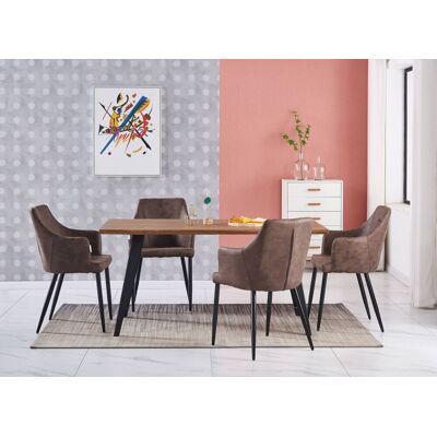 Life Interiors - Rocco Lux Zarah - Mesa De Comedor De Madera De Roble Y Juego De 4 Sillas De Comedor De Cuero Marrón Oscuro - Comedor Cocina Life Interiors - Rocco Lux Zarah - Mesa De Comedor De Madera De Roble Y Juego De 4 Sillas De Comedor De Cuero Marrón Oscuro - Comedor Cocina