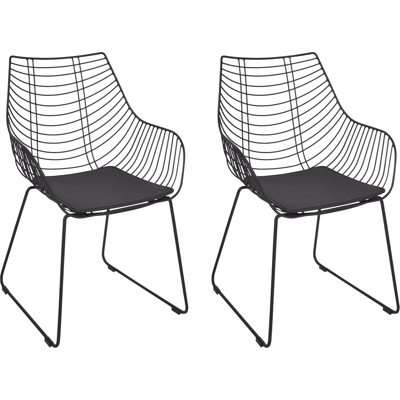 BELIANI Conjunto De 2 Sillas De Comedor De Metal Respaldo De Alambre Asiento De Piel Sintética Negro Annapolis BELIANI Conjunto De 2 Sillas De Comedor De Metal Respaldo De Alambre Asiento De Piel Sintética Negro Annapolis