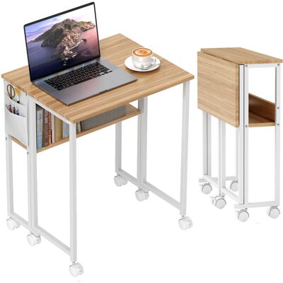 JHY DESIGN Escritorio Plegable, Convertible En Mesa Auxiliar, Estante Abierto, Natural JHY DESIGN Escritorio Plegable, Convertible En Mesa Auxiliar, Estante Abierto, Natural