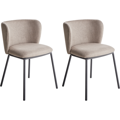 BELIANI Conjunto De 2 Sillas De Comedor Modernas Tapizado De Tela Y Respaldo Curvado Sin Reposabrazos Patas Negras Gris Pardo Mina BELIANI Conjunto De 2 Sillas De Comedor Modernas Tapizado De Tela Y Respaldo Curvado Sin Reposabrazos Patas Negras Gris Pardo Mina