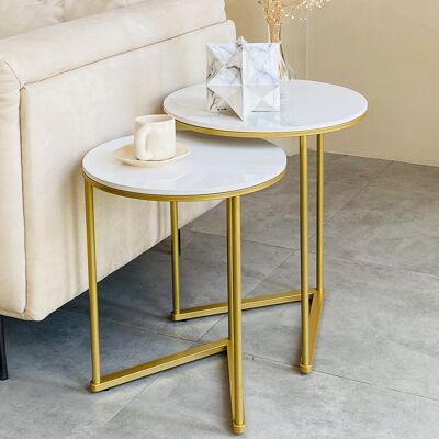 Unho - Mesa De Café De Marmol Juego De 2 Mesitas De Nido Auxiliares Modernas Para Sofá Salón Dormitorio Unho - Mesa De Café De Marmol Juego De 2 Mesitas De Nido Auxiliares Modernas Para Sofá Salón Dormitorio