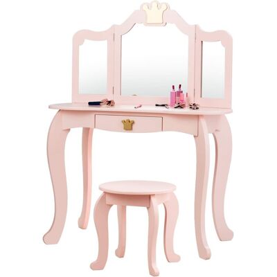 Costway - Dressing Table with Stool - Pink - Dressing Table Costway - Dressing Table with Stool - Pink - Dressing Table