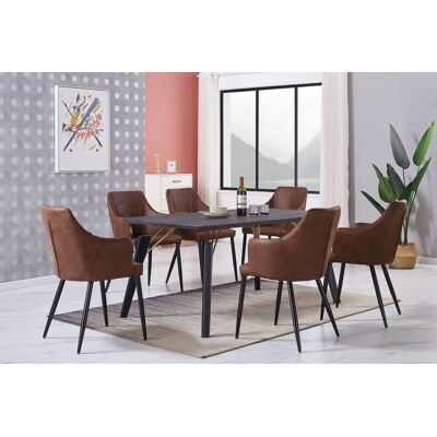LIFE INTERIORS Juego De Comedor Cosmo Lux Zarah: Mesa De Comedor De Madera Negra Y Juego De 6 Sillas De Comedor De Cuero Marrón - Comedor Cocina LIFE INTERIORS Juego De Comedor Cosmo Lux Zarah: Mesa De Comedor De Madera Negra Y Juego De 6 Sillas De Comedor De Cuero Marrón - Comedor Cocina
