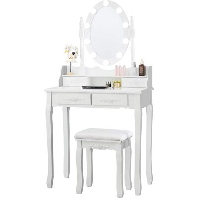 Costway - Conjunto de Tocador con Luces LED - Blanco Elegante Costway - Conjunto de Tocador con Luces LED - Blanco Elegante