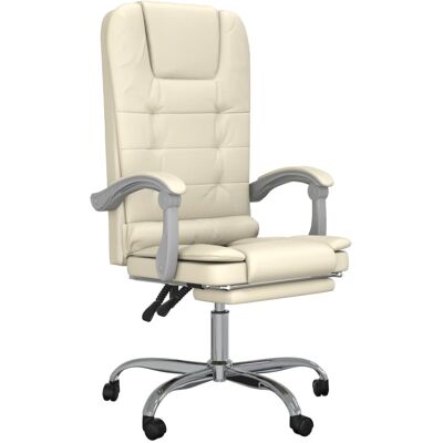 Silla de oficina con masaje MAISONCHIC - Reclinable, Cuero Crema Silla de oficina con masaje MAISONCHIC - Reclinable, Cuero Crema