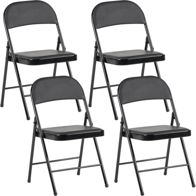 BELIANI Conjunto De 4 Sillas Plegables Estructura De Metal Asiento Y Respaldo Acolchados Negro Shasta BELIANI Conjunto De 4 Sillas Plegables Estructura De Metal Asiento Y Respaldo Acolchados Negro Shasta