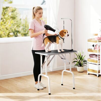 PZCC Mesa De Peluquería Canina Con Hamaca, Plegable, Patas De Acero, Tablero Antideslizante, 81x48,5x80 Cm, Negra PZCC Mesa De Peluquería Canina Con Hamaca, Plegable, Patas De Acero, Tablero Antideslizante, 81x48,5x80 Cm, Negra