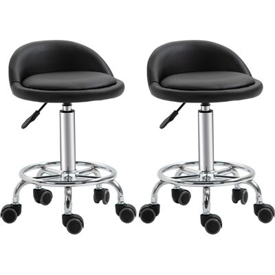 JHY DESIGN Juego De 2 Taburetes Giratorios Con Ruedas De 360°, Altura Del Asiento Regulable De 47 A 62 Cm, Acero Cromado Con Tapicería Sintética Negra. JHY DESIGN Juego De 2 Taburetes Giratorios Con Ruedas De 360°, Altura Del Asiento Regulable De 47 A 62 Cm, Acero Cromado Con Tapicería Sintética Negra.