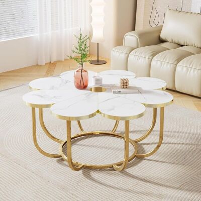 Tribesigns Mesa De Centro En Blanco Y Oro, 100 X 100 X 50 Cm Moderna En Mesa De Centro En Forma De Flor Con Tapa De Mármol De Imitación Para Sala De Estar Tribesigns Mesa De Centro En Blanco Y Oro, 100 X 100 X 50 Cm Moderna En Mesa De Centro En Forma De Flor Con Tapa De Mármol De Imitación Para Sala De Estar