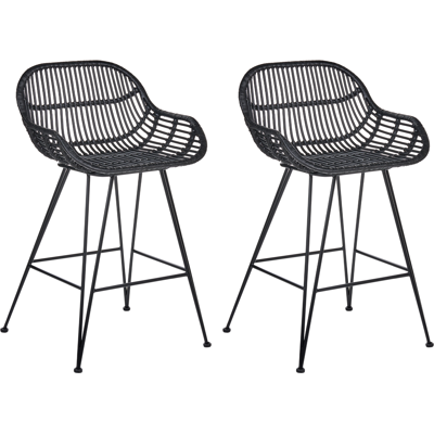BELIANI Conjunto De 2 Sillas De Bar Boho De Ratán Comedor Cocina Patas De Hierro Negro Terrell BELIANI Conjunto De 2 Sillas De Bar Boho De Ratán Comedor Cocina Patas De Hierro Negro Terrell