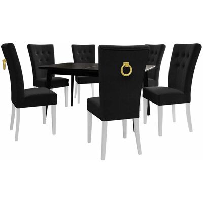 MIRJAN24 Conjunto De Mesas Y Sillas Para Comedor Racine 144, Blanco + Magic Velvet 2219, 76x80x140cm, Diámetro: 0, Número De Asientos: 6, Estilo: Modernoclásico MIRJAN24 Conjunto De Mesas Y Sillas Para Comedor Racine 144, Blanco + Magic Velvet 2219, 76x80x140cm, Diámetro: 0, Número De Asientos: 6, Estilo: Modernoclásico