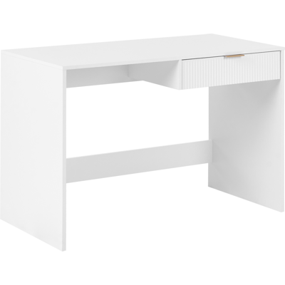 BELIANI Escritorio De Oficina 1 Cajón Estilo Escandinavo Patas Anchas 120 X 60 Cm Aglomerado Blanco Lutetia BELIANI Escritorio De Oficina 1 Cajón Estilo Escandinavo Patas Anchas 120 X 60 Cm Aglomerado Blanco Lutetia