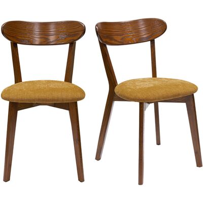Miliboo - Set De 2 Sillas Vintage De Roble Oscuro Y Tejido Efecto Aterciopelado Amarillo Mostaza Dove Miliboo - Set De 2 Sillas Vintage De Roble Oscuro Y Tejido Efecto Aterciopelado Amarillo Mostaza Dove
