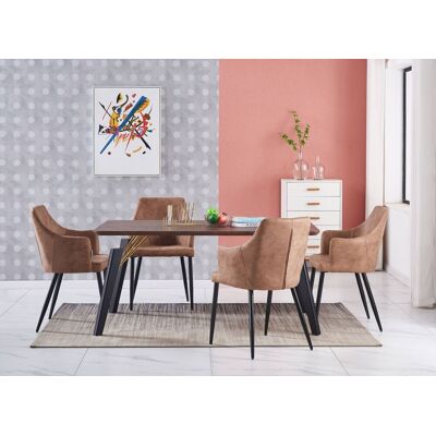 LIFE INTERIORS Juego De Comedor Cosmo Lux Zarah: Mesa De Comedor De Madera De Nogal Y Juego De 4 Sillas De Comedor De Cuero Marrón - Comedor Cocina LIFE INTERIORS Juego De Comedor Cosmo Lux Zarah: Mesa De Comedor De Madera De Nogal Y Juego De 4 Sillas De Comedor De Cuero Marrón - Comedor Cocina