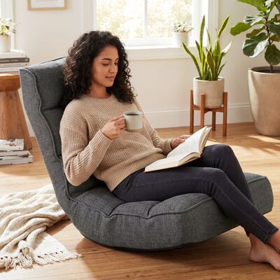 TORMATOR Silla De Suelo Plegable Silla De Lectura Giratoria 360° Con Respaldo Ajustable En 5 Posiciones 58x107x79 Cm Gris TORMATOR Silla De Suelo Plegable Silla De Lectura Giratoria 360° Con Respaldo Ajustable En 5 Posiciones 58x107x79 Cm Gris