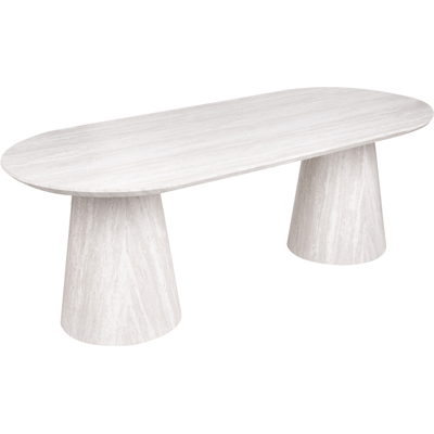 BELIANI Mesa De Comedor De Mdf Estilo Escandinavo Forma Ovalada Patas Cilíndricas Anchas 220 X 95 Cm Efecto Travertino Luman BELIANI Mesa De Comedor De Mdf Estilo Escandinavo Forma Ovalada Patas Cilíndricas Anchas 220 X 95 Cm Efecto Travertino Luman