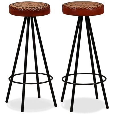 HELLOSHOP26 Juego De Dos Taburetes De Bar De Diseño Silla Con Asiento De Cuero Genuino Y Lona Marrón 1202167 HELLOSHOP26 Juego De Dos Taburetes De Bar De Diseño Silla Con Asiento De Cuero Genuino Y Lona Marrón 1202167