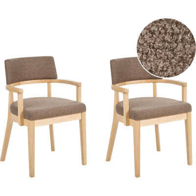 BELIANI Conjunto De 2 Sillas De Comedor Estilo Tradicional Asiento Tapizado Bouclé Marrón Claro Y Gris Pardo Dalbo BELIANI Conjunto De 2 Sillas De Comedor Estilo Tradicional Asiento Tapizado Bouclé Marrón Claro Y Gris Pardo Dalbo