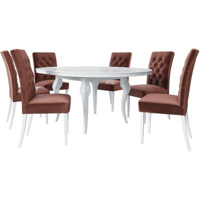 MIRJAN24 Conjunto De Mesas Y Sillas Para Comedor Racine 138, Blanco Brillante + Magic Velvet 2258, 76x0x0cm, Diámetro: 120, Número De Asientos: 6, Estilo: Contemporary MIRJAN24 Conjunto De Mesas Y Sillas Para Comedor Racine 138, Blanco Brillante + Magic Velvet 2258, 76x0x0cm, Diámetro: 120, Número De Asientos: 6, Estilo: Contemporary