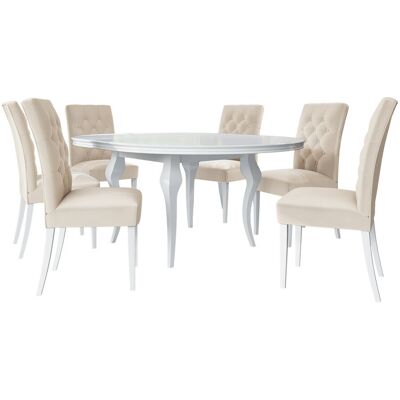 MIRJAN24 Conjunto De Mesas Y Sillas Para Comedor Racine 129, Blanco Brillante + Magic Velvet 2250, 76x0x0cm, Diámetro: 100, Número De Asientos: 6, Estilo: Contemporary MIRJAN24 Conjunto De Mesas Y Sillas Para Comedor Racine 129, Blanco Brillante + Magic Velvet 2250, 76x0x0cm, Diámetro: 100, Número De Asientos: 6, Estilo: Contemporary