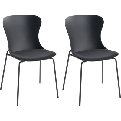 BELIANI Conjunto De 2 Sillas De Comedor Con Patas De Metal Asiento Sintético Con Cojín Apilables Negro Pitsburg BELIANI Conjunto De 2 Sillas De Comedor Con Patas De Metal Asiento Sintético Con Cojín Apilables Negro Pitsburg