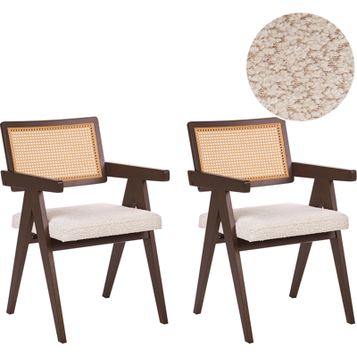 BELIANI Conjunto De 2 Sillas De Comedor Retro Estructura De Madera De Caucho Asiento De Bouclé Comedor Cocina Marrón Oscuro Y Beige Claro Ava BELIANI Conjunto De 2 Sillas De Comedor Retro Estructura De Madera De Caucho Asiento De Bouclé Comedor Cocina Marrón Oscuro Y Beige Claro Ava