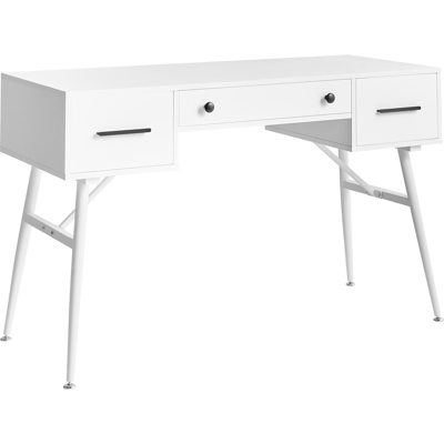 BELIANI Escritorio Retro Oficina En Casa 3 Cajones Tablero Aglomerado Patas De Hierro 120 X 50 Cm Blanco Marfla BELIANI Escritorio Retro Oficina En Casa 3 Cajones Tablero Aglomerado Patas De Hierro 120 X 50 Cm Blanco Marfla
