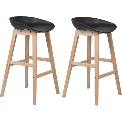 Beliani - Juego De 2 Taburetes De Bar De Madera Clara Y Asiento De Plástico Negro 85 Cm Silla De Mostrador Micco Beliani - Juego De 2 Taburetes De Bar De Madera Clara Y Asiento De Plástico Negro 85 Cm Silla De Mostrador Micco