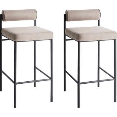BELIANI Conjunto De 2 Sillas De Bar Modernas Respaldo Tapizado Poliéster Sin Reposabrazos Patas Negras Gris Pardo Amaya BELIANI Conjunto De 2 Sillas De Bar Modernas Respaldo Tapizado Poliéster Sin Reposabrazos Patas Negras Gris Pardo Amaya