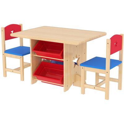 YULINLAND Mesa Infantil Con 2 Sillas, Set 3 Piezas Madera Con 4 Contenedores, Natural 77×57×50 Cm YULINLAND Mesa Infantil Con 2 Sillas, Set 3 Piezas Madera Con 4 Contenedores, Natural 77×57×50 Cm