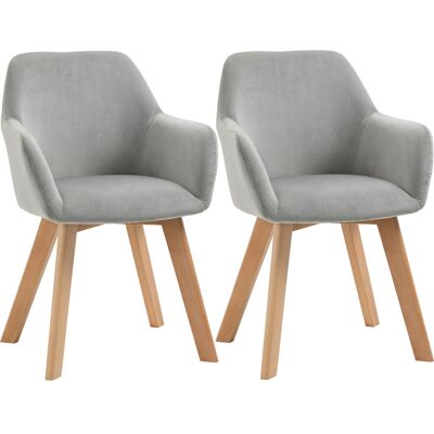 JHY DESIGN Juego De 2 Sillas De Comedor, Con Aspecto De Terciopelo, Patas De Madera, 54 Cm X 57 Cm X 80 Cm, Gris Y Natural. JHY DESIGN Juego De 2 Sillas De Comedor, Con Aspecto De Terciopelo, Patas De Madera, 54 Cm X 57 Cm X 80 Cm, Gris Y Natural.