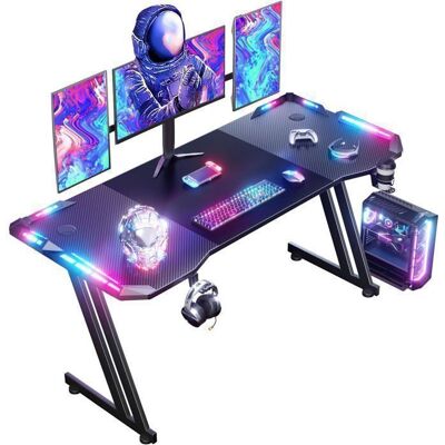 Escritorio Gaming - Ecofurnix - 160 X 60 Cm - Estructura De Metal Y Fibra De Carbono - Led, Ergonómico Escritorio Gaming - Ecofurnix - 160 X 60 Cm - Estructura De Metal Y Fibra De Carbono - Led, Ergonómico