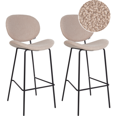 Beliani Juego de 2 Sillas de Bar Beige Claro Bouclé - Bar Chairs Beliani Juego de 2 Sillas de Bar Beige Claro Bouclé - Bar Chairs