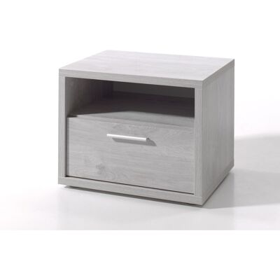 Meublorama - Mesa De Noche Para Habitación De Bebé Y Niño Con Cajón Y Compartimento, Colección Matheo Color Gris Efecto Madera Meublorama - Mesa De Noche Para Habitación De Bebé Y Niño Con Cajón Y Compartimento, Colección Matheo Color Gris Efecto Madera