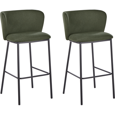 BELIANI Conjunto De 2 Sillas De Bar Modernas Asiento Tapizado Poliéster Sin Reposabrazos Respaldo Curvo Patas Negras Verde Oscuro Mina BELIANI Conjunto De 2 Sillas De Bar Modernas Asiento Tapizado Poliéster Sin Reposabrazos Respaldo Curvo Patas Negras Verde Oscuro Mina