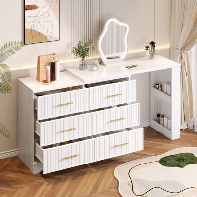 SOLKVUNZA Tocador Giratorio Con Espejo Led - 110x40x129cm Mesa De Maquillaje En L Y Escritorio - Madera Moderno Blanco Y Oro SOLKVUNZA Tocador Giratorio Con Espejo Led - 110x40x129cm Mesa De Maquillaje En L Y Escritorio - Madera Moderno Blanco Y Oro