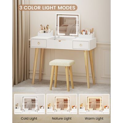Rattantree – Tocador Con Espejo Led Ajustable – 78 X 40 X 100 Cm – Mesa De Maquillaje Con Silla – 2 Cajones De Almacenamiento – Incluye Taburete – Estilo Moderno – Blanco Rattantree – Tocador Con Espejo Led Ajustable – 78 X 40 X 100 Cm – Mesa De Maquillaje Con Silla – 2 Cajones De Almacenamiento – Incluye Taburete – Estilo Moderno – Blanco