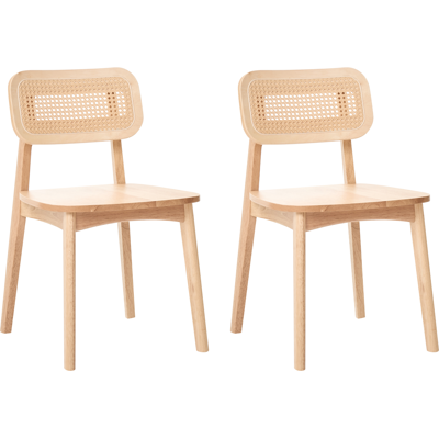 BELIANI Conjunto De 2 Sillas De Comedor Sin Brazos Con Respaldo De Ratán Trenzado Y Asiento De Madera De Caucho Marrón Claro Keno BELIANI Conjunto De 2 Sillas De Comedor Sin Brazos Con Respaldo De Ratán Trenzado Y Asiento De Madera De Caucho Marrón Claro Keno