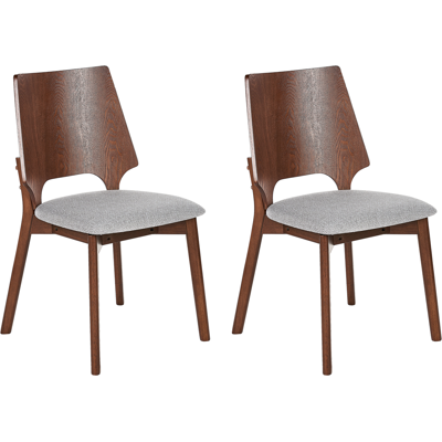 BELIANI Conjunto De 2 Sillas De Poliéster Madera De Caucho Gris Claro Madera Oscura Abee BELIANI Conjunto De 2 Sillas De Poliéster Madera De Caucho Gris Claro Madera Oscura Abee
