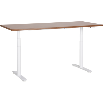Beliani - Escritorio De Altura Regulable Eléctrico Diseño Moderno Patas Redondas 180 X 80 Cm Tablero Madera Oscura Soporte De Acero Blanco Destinas Beliani - Escritorio De Altura Regulable Eléctrico Diseño Moderno Patas Redondas 180 X 80 Cm Tablero Madera Oscura Soporte De Acero Blanco Destinas