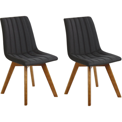 Beliani - Conjunto De 2 Sillas De Comedor Negro Tela De Poliéster Patas De Madera Maciza Oscura Acolchado Respaldo Curvo Calgary Beliani - Conjunto De 2 Sillas De Comedor Negro Tela De Poliéster Patas De Madera Maciza Oscura Acolchado Respaldo Curvo Calgary